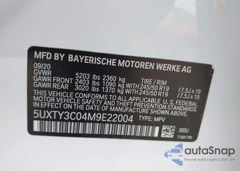 2021 BMW X3 Sdrive30I z USA, uszkodzony, nr VIN 5UXTY3C04M9E22004